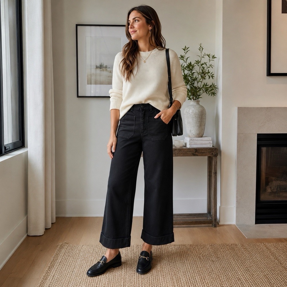 Faherty Women's Stretch Terry Patch Pocket Pants-Black-26- Wide Leg-Quiet Luxury